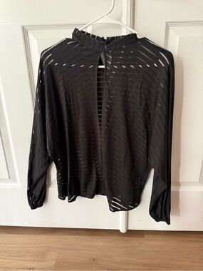 Women's Black Sheer Long-Sleeve Keyhole Top